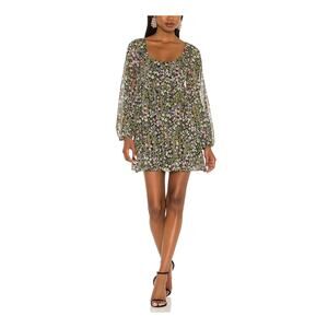 Amanda Uprichard 'Glory' Green Semi Sheer Puff Sleeve Georgette Dress Size M